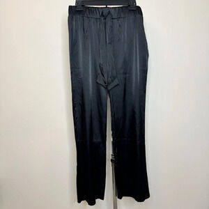 Tahari Lounge Pants Black Satin Pull On Wide Leg Comfy Elastic Waist Band Sz M